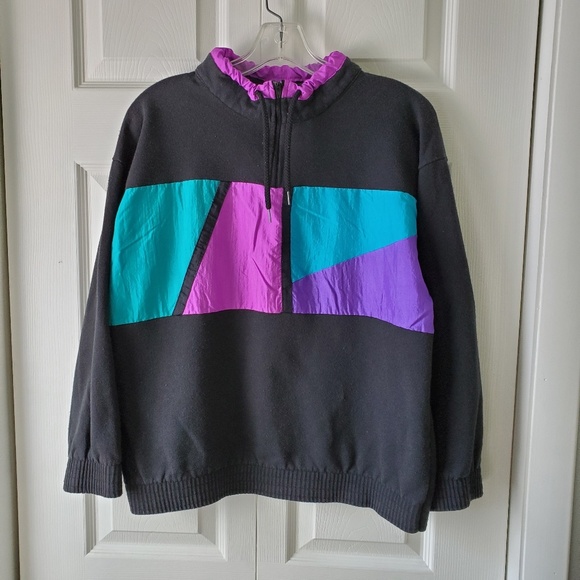 Vintage Sweaters - Vintage Bold Spirit Colorblock Panel Zip Pullover